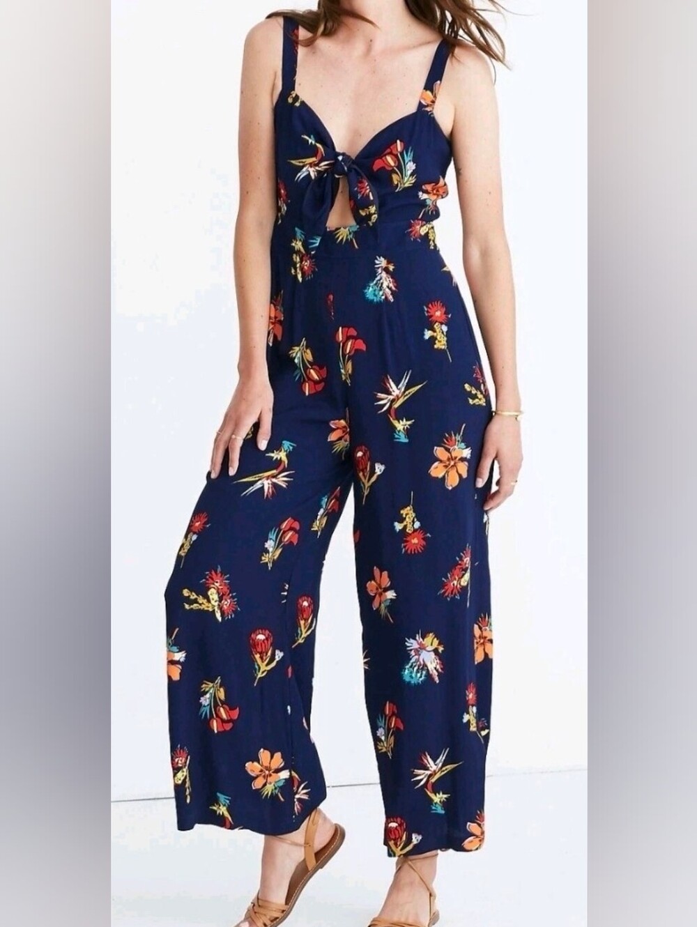 Madewell Plumeria Navy Floral Wide-Leg Jumpsuit Romper Sz 2 XS